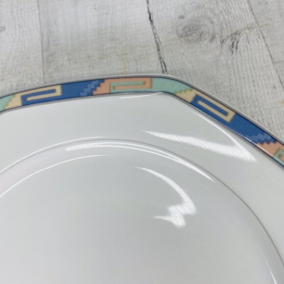 Christopher Stuart SOUTHWEST Green Blue Coral Rim White China Dinner Plate Set 4 - Picture 15 of 16